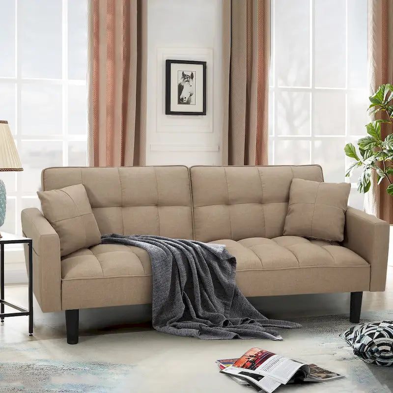 AVAWING 74 Canapé-lit futon convertible capitonné moderne avec 2 oreillers