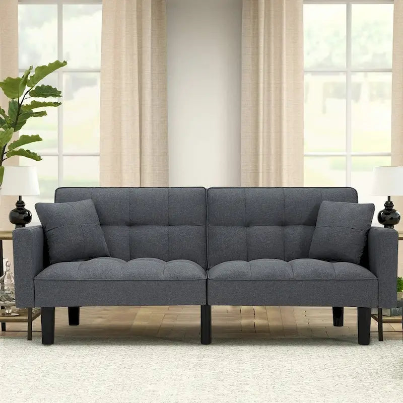AVAWING 74 Canapé-lit futon convertible capitonné moderne avec 2 oreillers