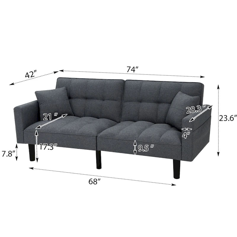 AVAWING 74 Canapé-lit futon convertible capitonné moderne avec 2 oreillers