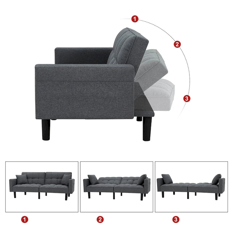 AVAWING 74 Canapé-lit futon convertible capitonné moderne avec 2 oreillers