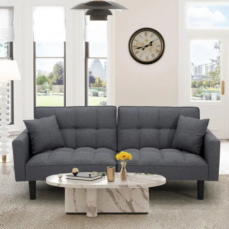AVAWING 74 Canapé-lit futon convertible capitonné moderne avec 2 oreillers