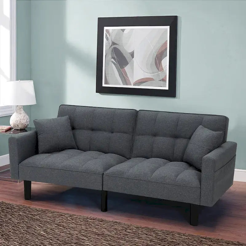 AVAWING 74 Canapé-lit futon convertible capitonné moderne avec 2 oreillers