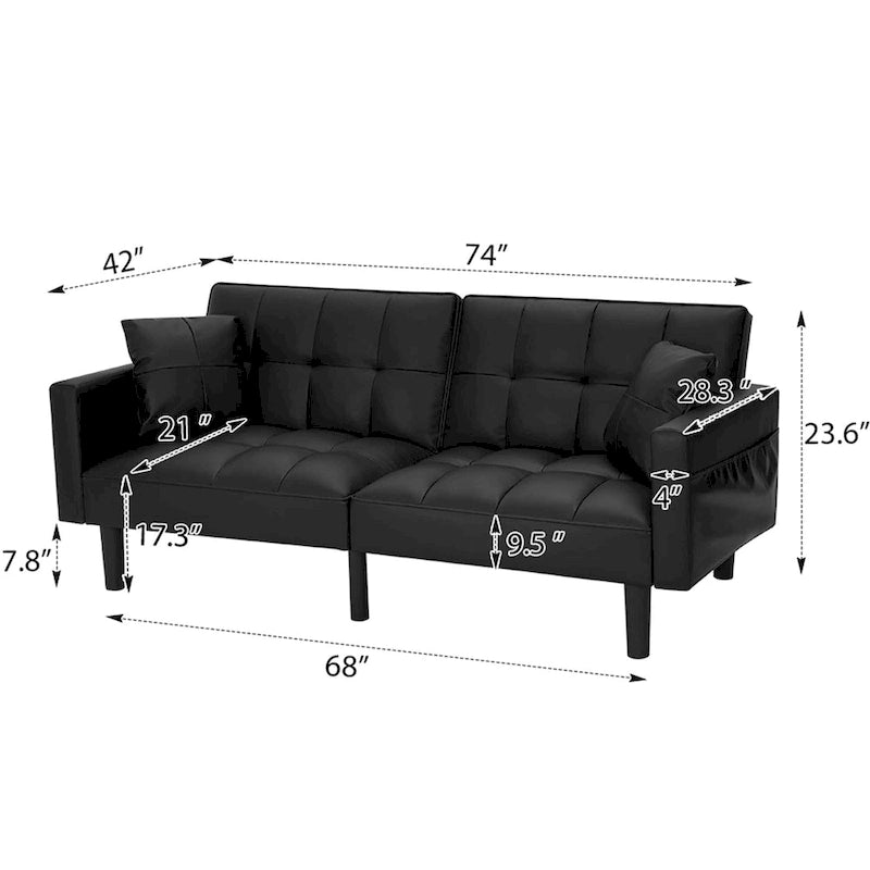 AVAWING 74 Canapé-lit futon convertible capitonné moderne avec 2 oreillers