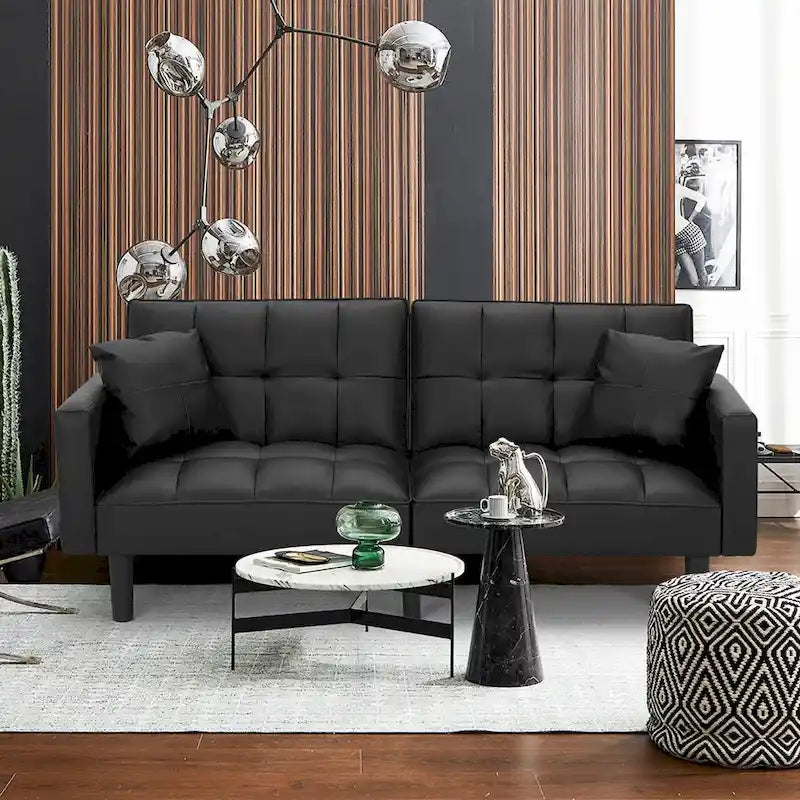 AVAWING 74 Canapé-lit futon convertible capitonné moderne avec 2 oreillers