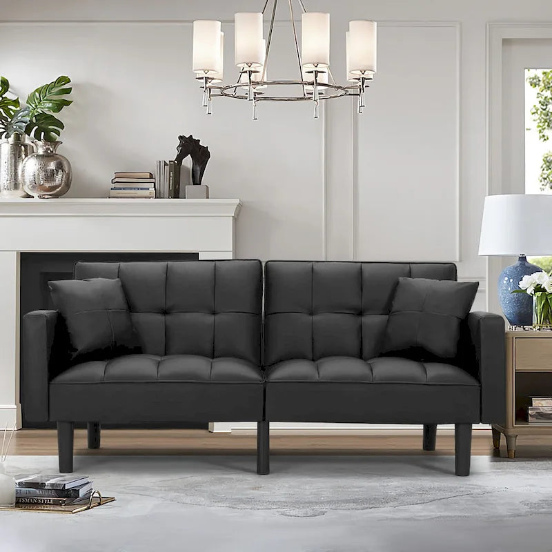 AVAWING 74 Canapé-lit futon convertible capitonné moderne avec 2 oreillers