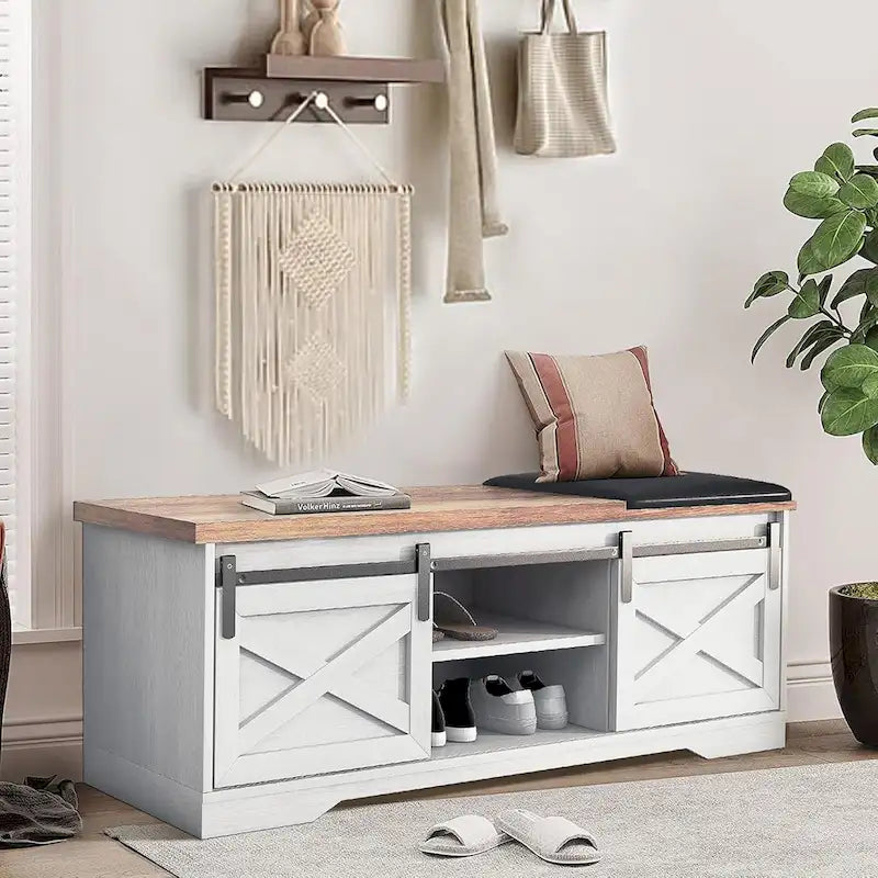 Banc à chaussures de 47 pouces avec meuble de rangement à porte coulissante et étagères réglables - 47.24Lxl5.35Px18.7H
