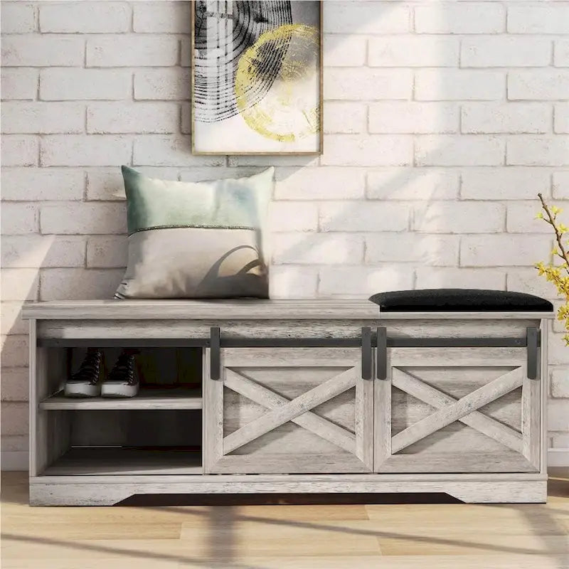 Banc à chaussures de 47 pouces avec meuble de rangement à porte coulissante et étagères réglables - 47.24Lxl5.35Px18.7H