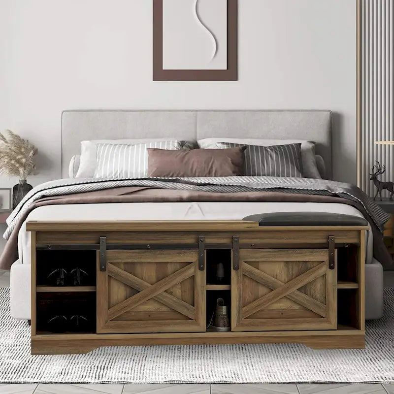Banc à chaussures de 47 pouces avec meuble de rangement à porte coulissante et étagères réglables - 47.24Lxl5.35Px18.7H