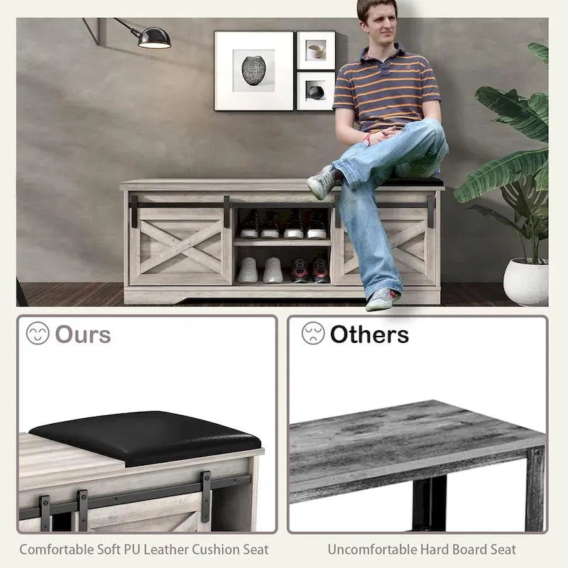 Banc à chaussures de 47 pouces avec meuble de rangement à porte coulissante et étagères réglables - 47.24Lxl5.35Px18.7H