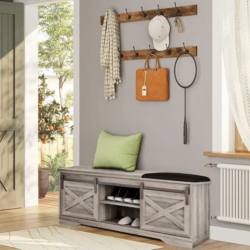 Banc à chaussures de 47 pouces avec meuble de rangement à porte coulissante et étagères réglables - 47.24Lxl5.35Px18.7H