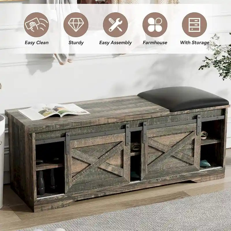 Banc à chaussures de 47 pouces avec meuble de rangement à porte coulissante et étagères réglables - 47.24Lxl5.35Px18.7H