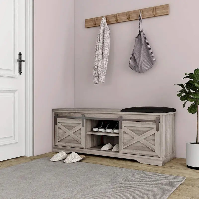 Banc à chaussures de 47 pouces avec meuble de rangement à porte coulissante et étagères réglables - 47.24Lxl5.35Px18.7H