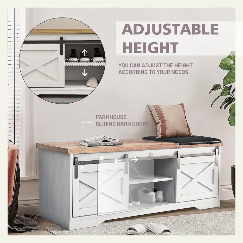 Banc à chaussures de 47 pouces avec meuble de rangement à porte coulissante et étagères réglables - 47.24Lxl5.35Px18.7H