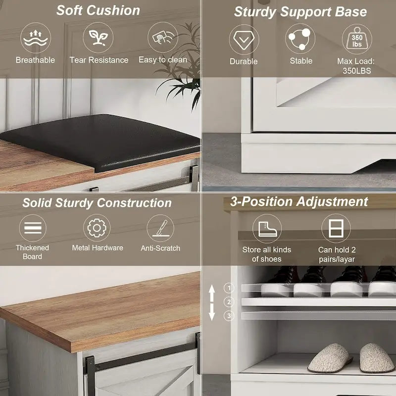 Banc à chaussures de 47 pouces avec meuble de rangement à porte coulissante et étagères réglables - 47.24Lxl5.35Px18.7H