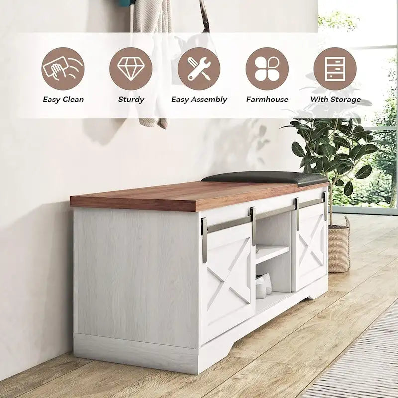 Banc à chaussures de 47 pouces avec meuble de rangement à porte coulissante et étagères réglables - 47.24Lxl5.35Px18.7H