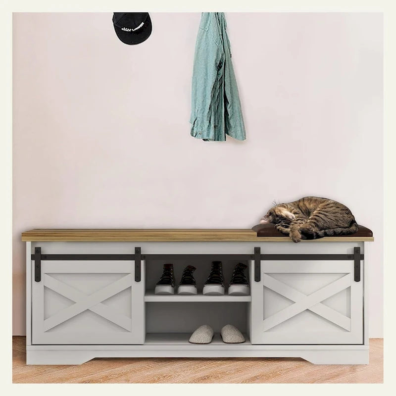 Banc à chaussures de 47 pouces avec meuble de rangement à porte coulissante et étagères réglables - 47.24Lxl5.35Px18.7H