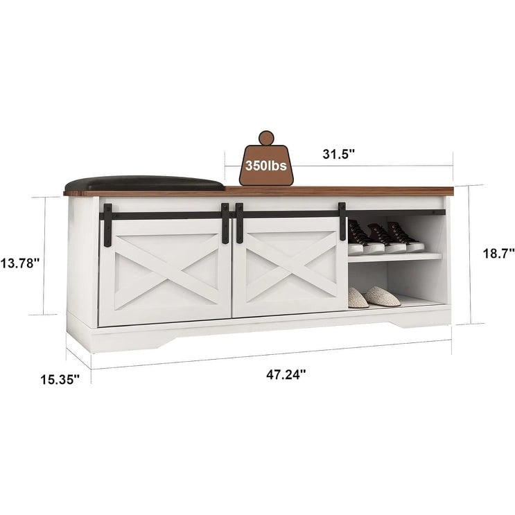 Banc à chaussures de 47 pouces avec meuble de rangement à porte coulissante et étagères réglables - 47.24Lxl5.35Px18.7H