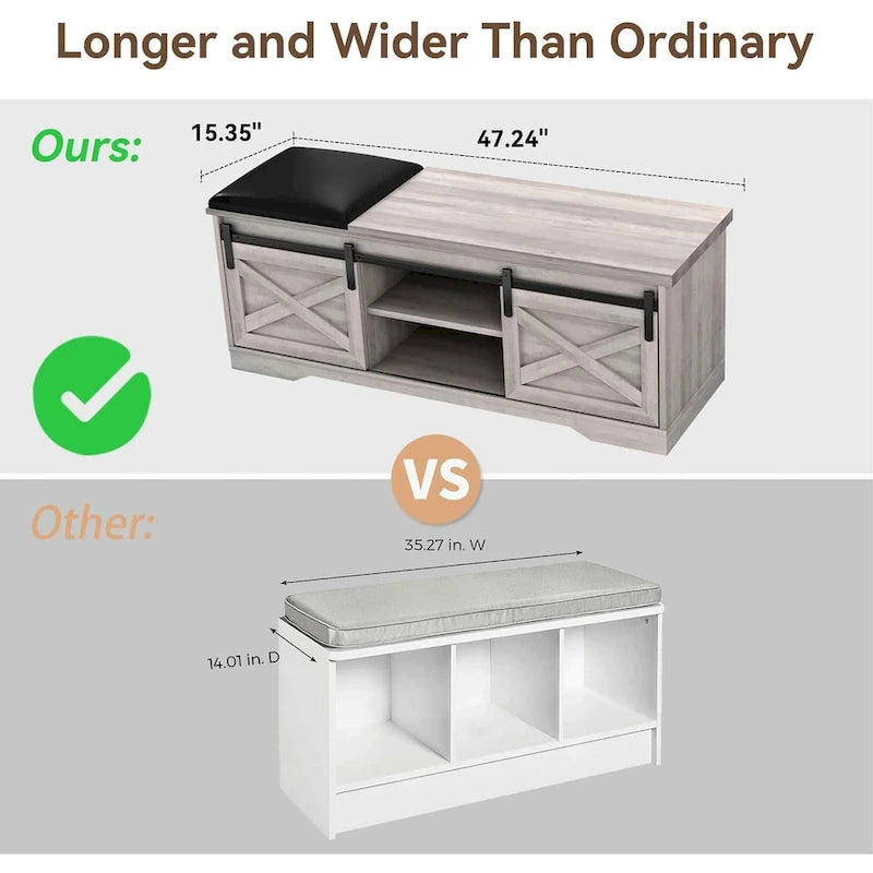 Banc à chaussures de 47 pouces avec meuble de rangement à porte coulissante et étagères réglables - 47.24Lxl5.35Px18.7H