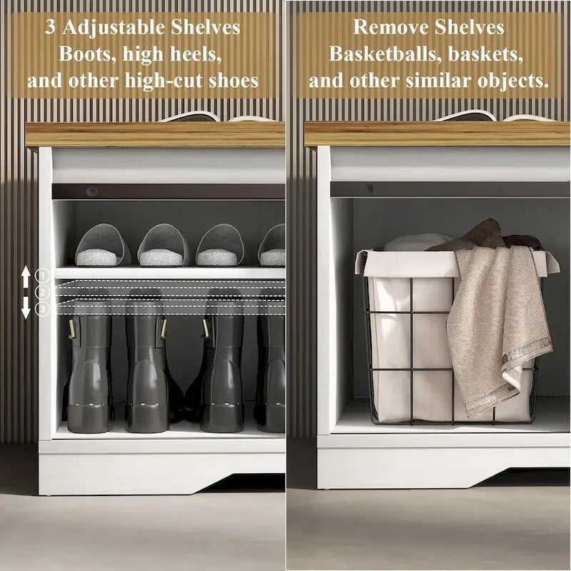 Banc à chaussures de 47 pouces avec meuble de rangement à porte coulissante et étagères réglables - 47.24Lxl5.35Px18.7H