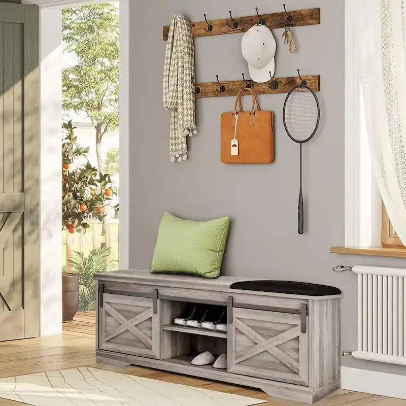 Banc à chaussures de 47 pouces avec meuble de rangement à porte coulissante et étagères réglables - 47.24Lxl5.35Px18.7H