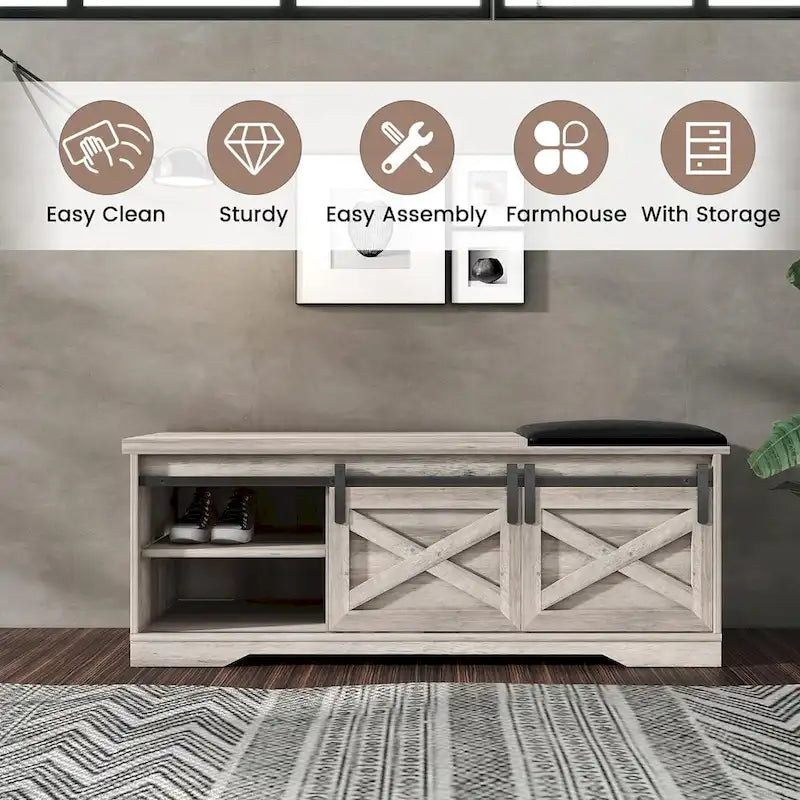 Banc à chaussures de 47 pouces avec meuble de rangement à porte coulissante et étagères réglables - 47.24Lxl5.35Px18.7H