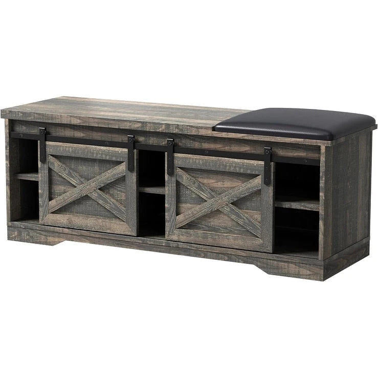 Banc à chaussures de 47 pouces avec meuble de rangement à porte coulissante et étagères réglables - 47.24Lxl5.35Px18.7H