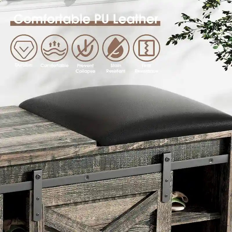 Banc à chaussures de 47 pouces avec meuble de rangement à porte coulissante et étagères réglables - 47.24Lxl5.35Px18.7H