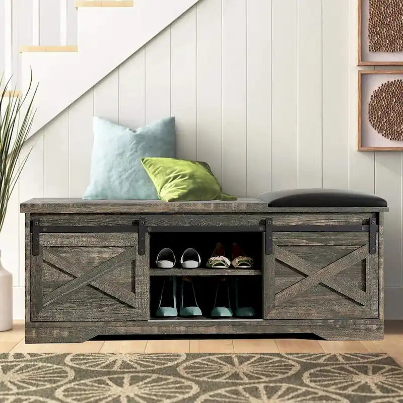 Banc à chaussures de 47 pouces avec meuble de rangement à porte coulissante et étagères réglables - 47.24Lxl5.35Px18.7H
