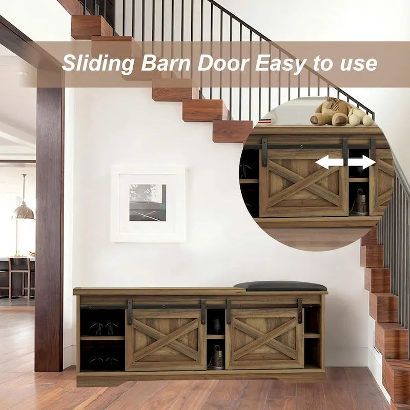 Banc à chaussures de 47 pouces avec meuble de rangement à porte coulissante et étagères réglables - 47.24Lxl5.35Px18.7H