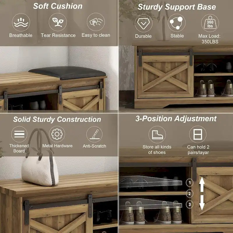 Banc à chaussures de 47 pouces avec meuble de rangement à porte coulissante et étagères réglables - 47.24Lxl5.35Px18.7H