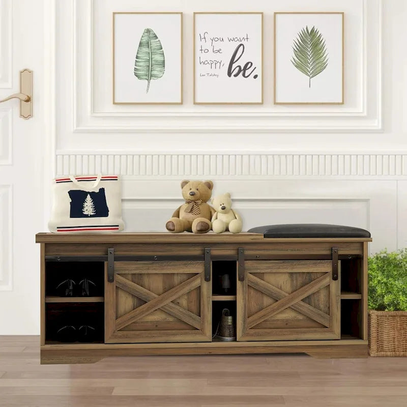 Banc à chaussures de 47 pouces avec meuble de rangement à porte coulissante et étagères réglables - 47.24Lxl5.35Px18.7H