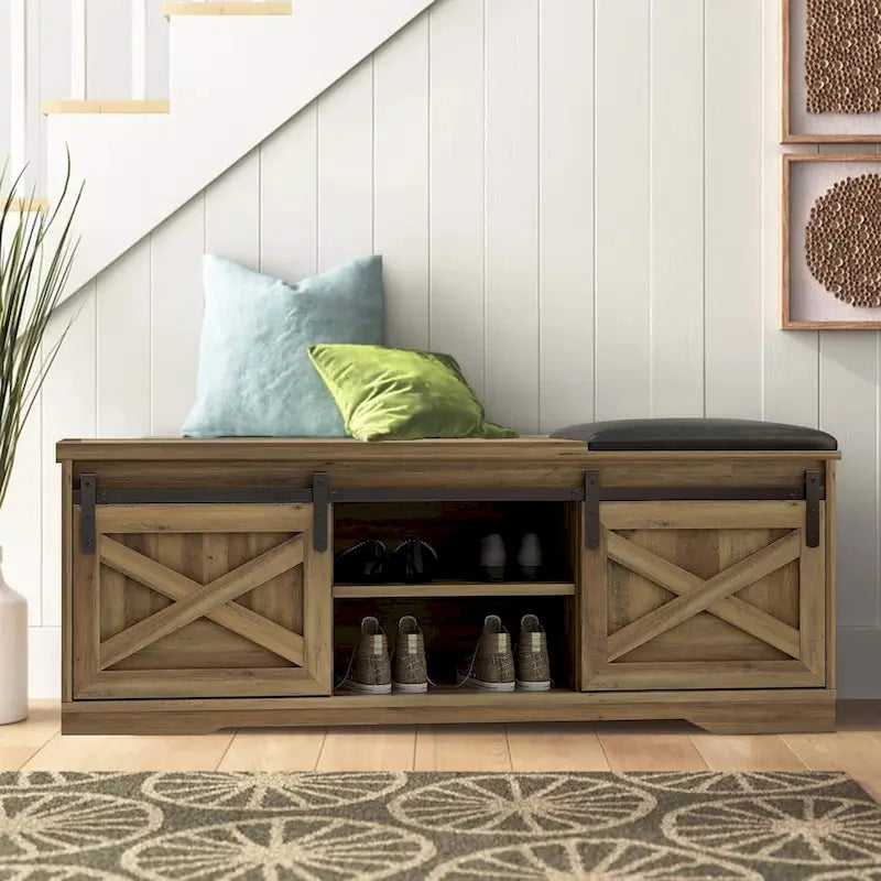 Banc à chaussures de 47 pouces avec meuble de rangement à porte coulissante et étagères réglables - 47.24Lxl5.35Px18.7H