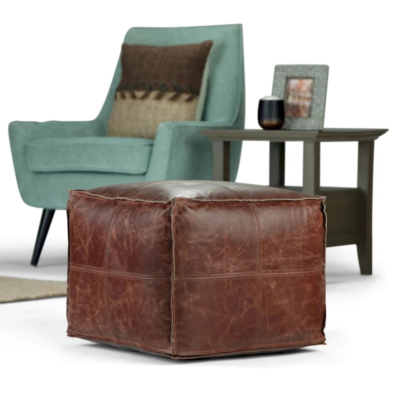 WYNDENHALL Erving Pouf carré bohème en cuir