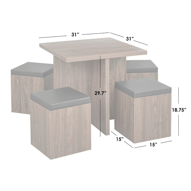 Ensemble de salle à manger 5 pièces Baxter de Simple Living avec table et tabourets de rangement