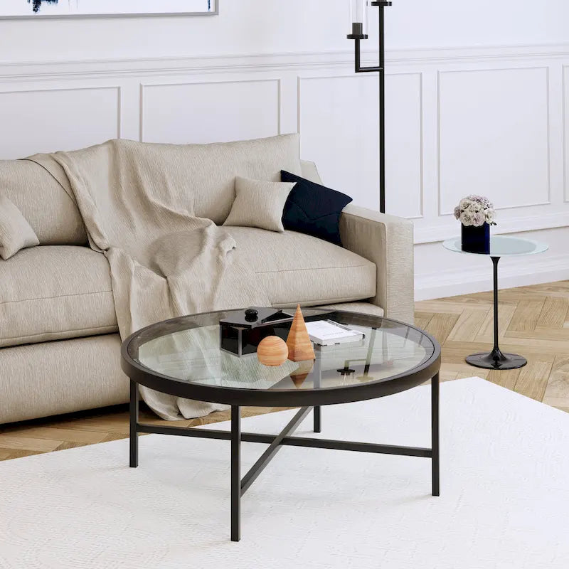 Table basse Xivil ronde en verre et acier