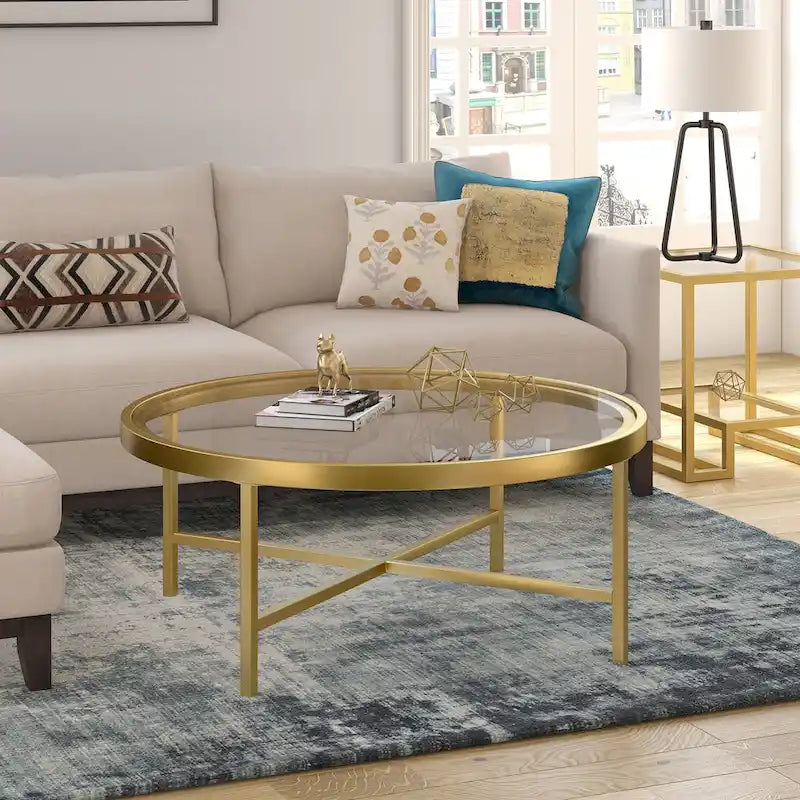 Table basse Xivil ronde en verre et acier