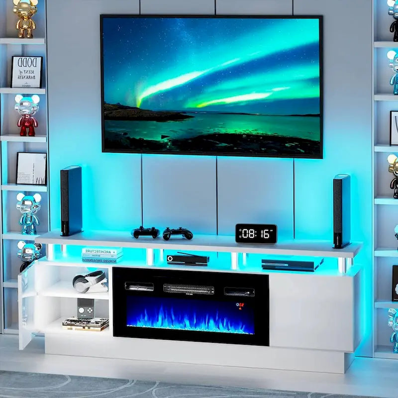 Meuble TV de 70 pouces avec cheminée de 36 pouces et étagères réglables