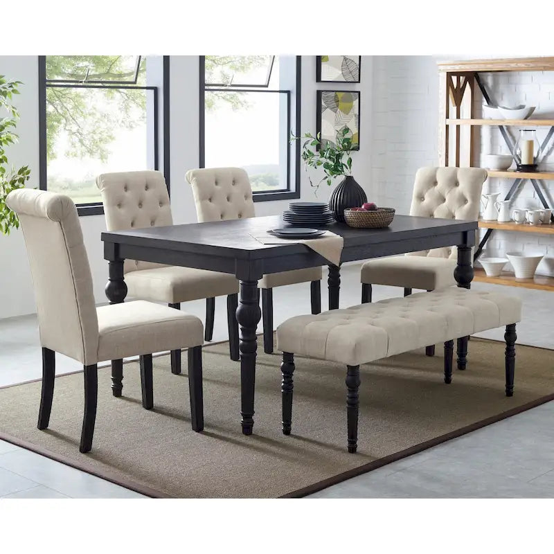 Ensemble de salle à manger 6 pièces en bois cérusé foncé rembourré Leviton de Roundhill Furniture