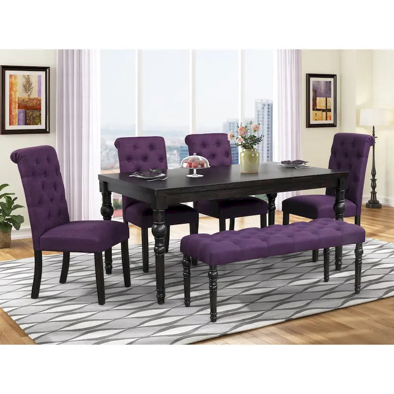 Ensemble de salle à manger 6 pièces en bois cérusé foncé rembourré Leviton de Roundhill Furniture