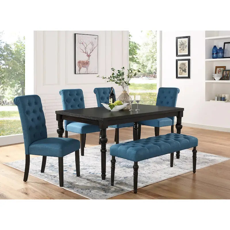 Ensemble de salle à manger 6 pièces en bois cérusé foncé rembourré Leviton de Roundhill Furniture