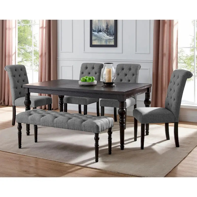 Ensemble de salle à manger 6 pièces en bois cérusé foncé rembourré Leviton de Roundhill Furniture