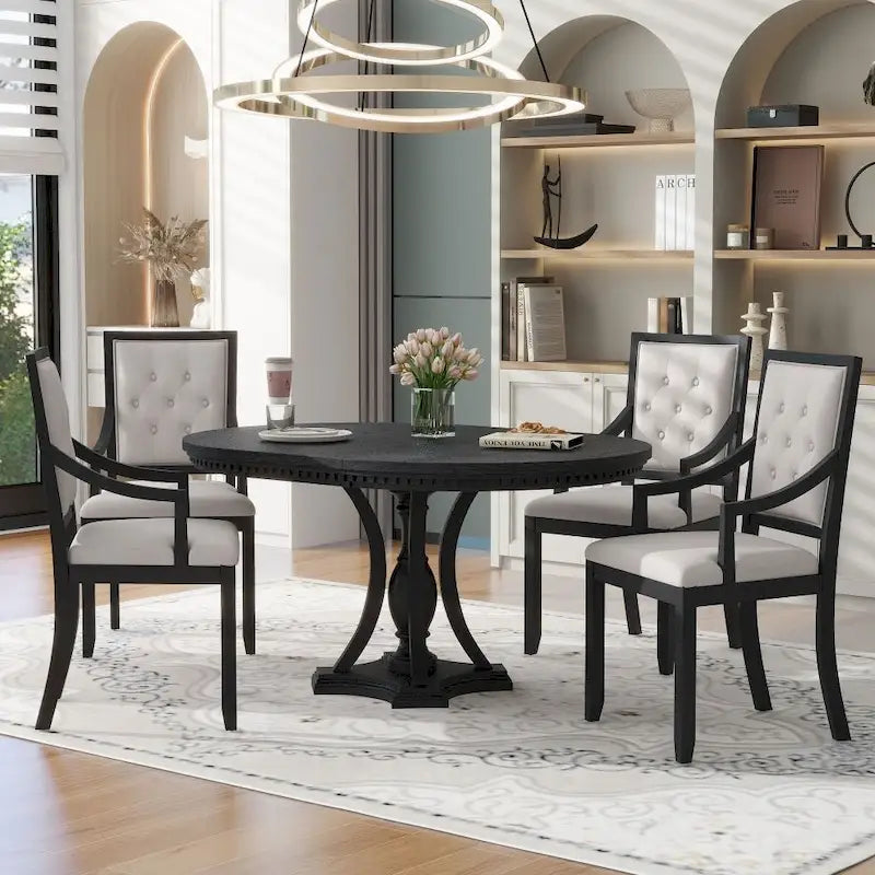Ensemble de salle à manger 5 pièces avec table ronde extensible et 4 chaises pour cuisine ou salle à manger