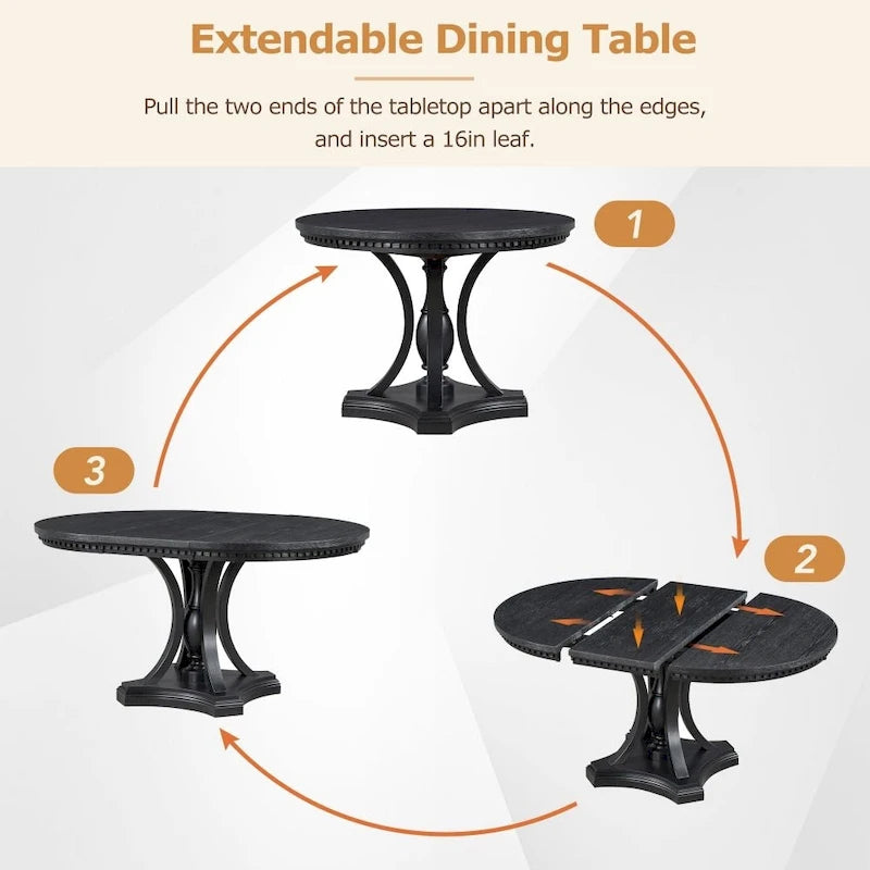 Ensemble de salle à manger 5 pièces avec table ronde extensible et 4 chaises pour cuisine ou salle à manger