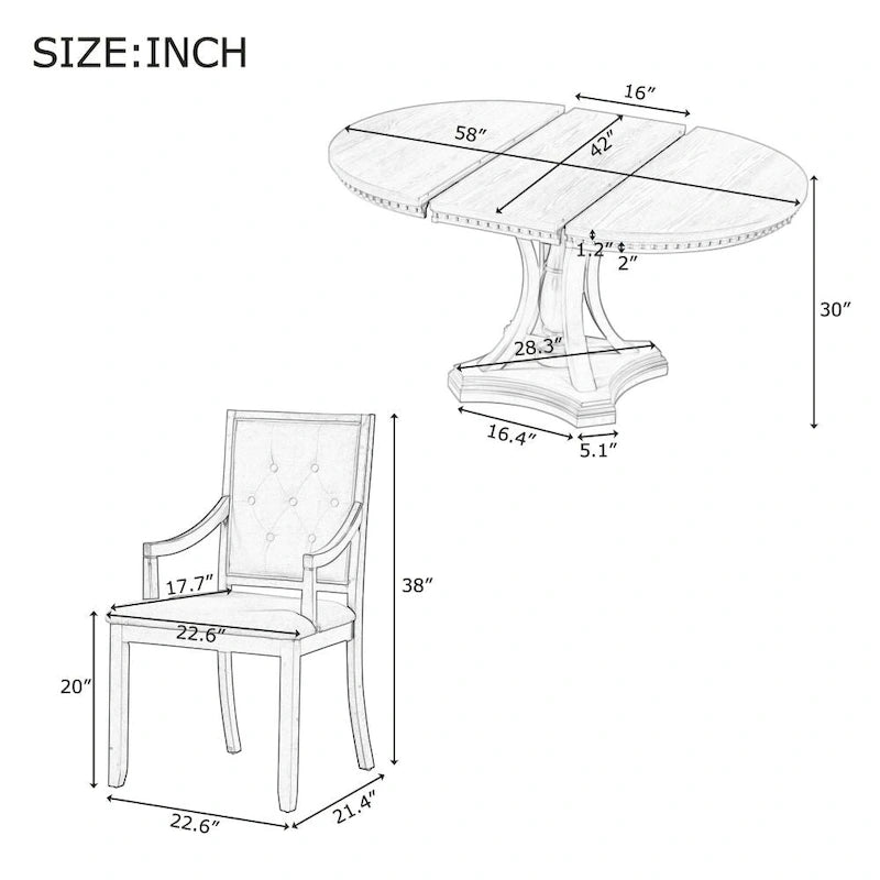 Ensemble de salle à manger 5 pièces avec table ronde extensible et 4 chaises pour cuisine ou salle à manger