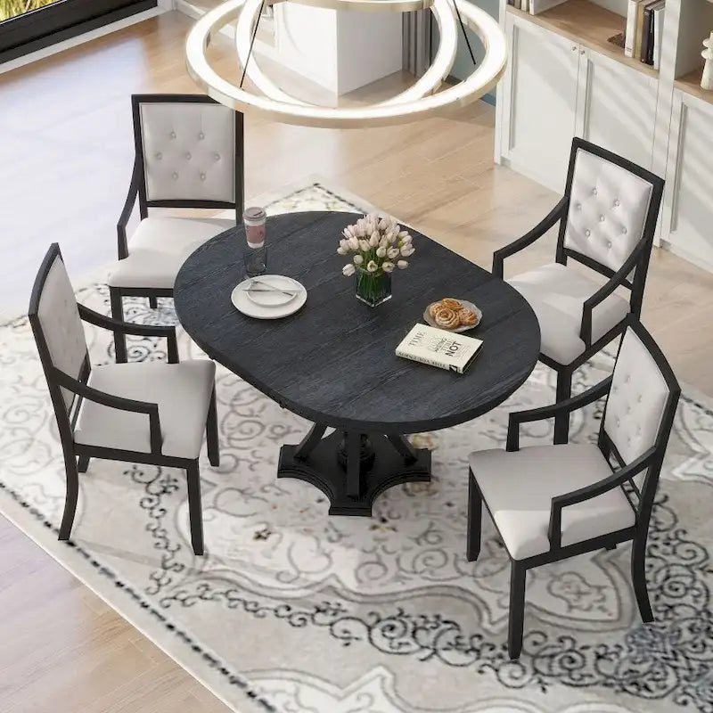 Ensemble de salle à manger 5 pièces avec table ronde extensible et 4 chaises pour cuisine ou salle à manger