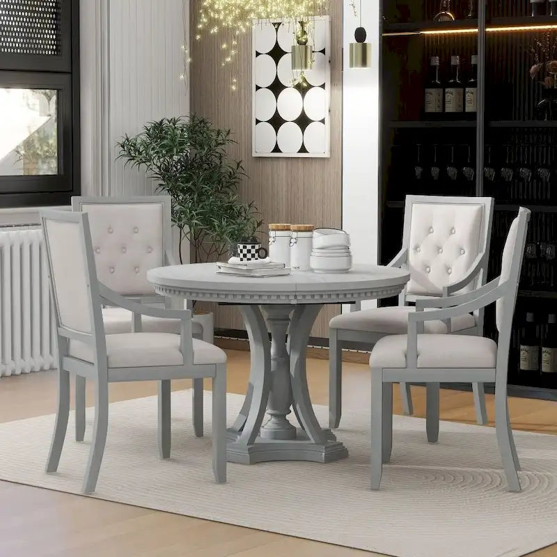Ensemble de salle à manger 5 pièces avec table ronde extensible et 4 chaises pour cuisine ou salle à manger
