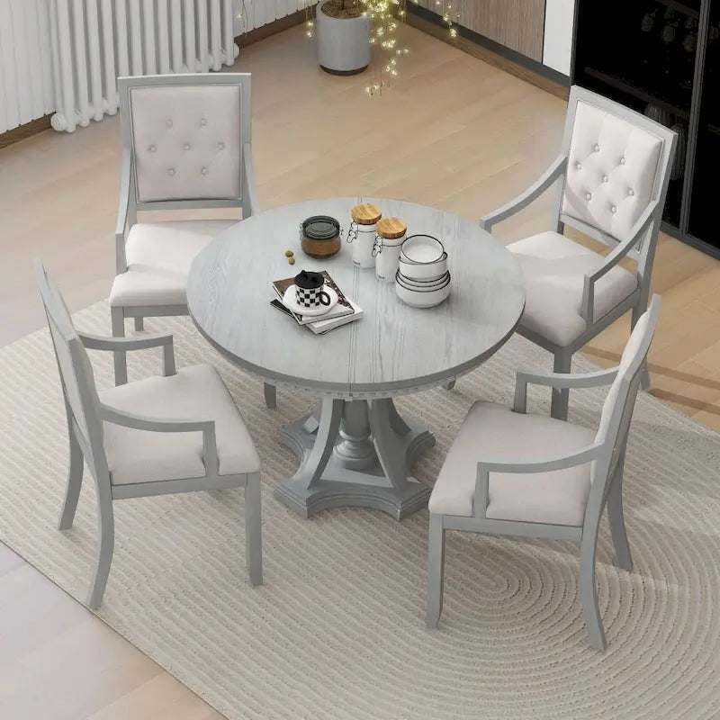 Ensemble de salle à manger 5 pièces avec table ronde extensible et 4 chaises pour cuisine ou salle à manger