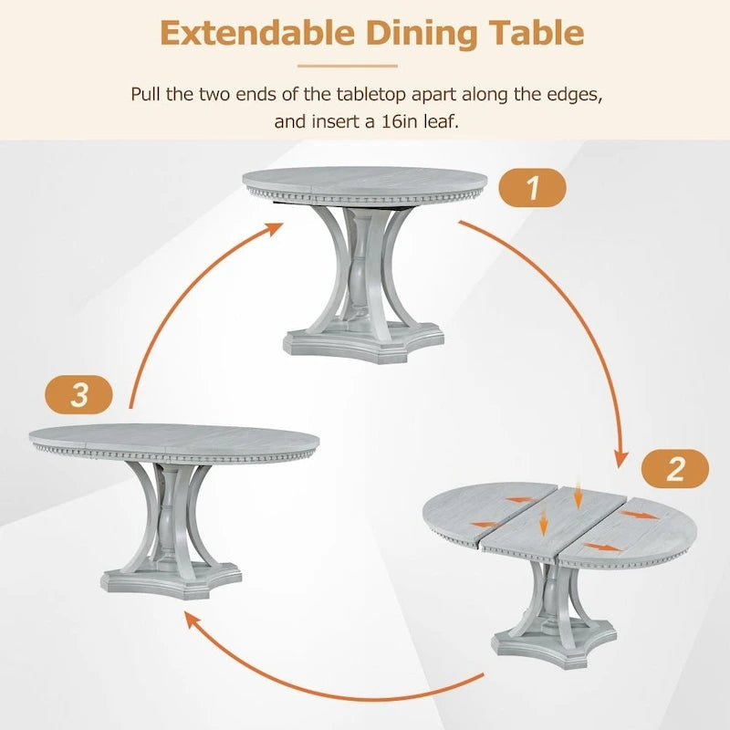 Ensemble de salle à manger 5 pièces avec table ronde extensible et 4 chaises pour cuisine ou salle à manger