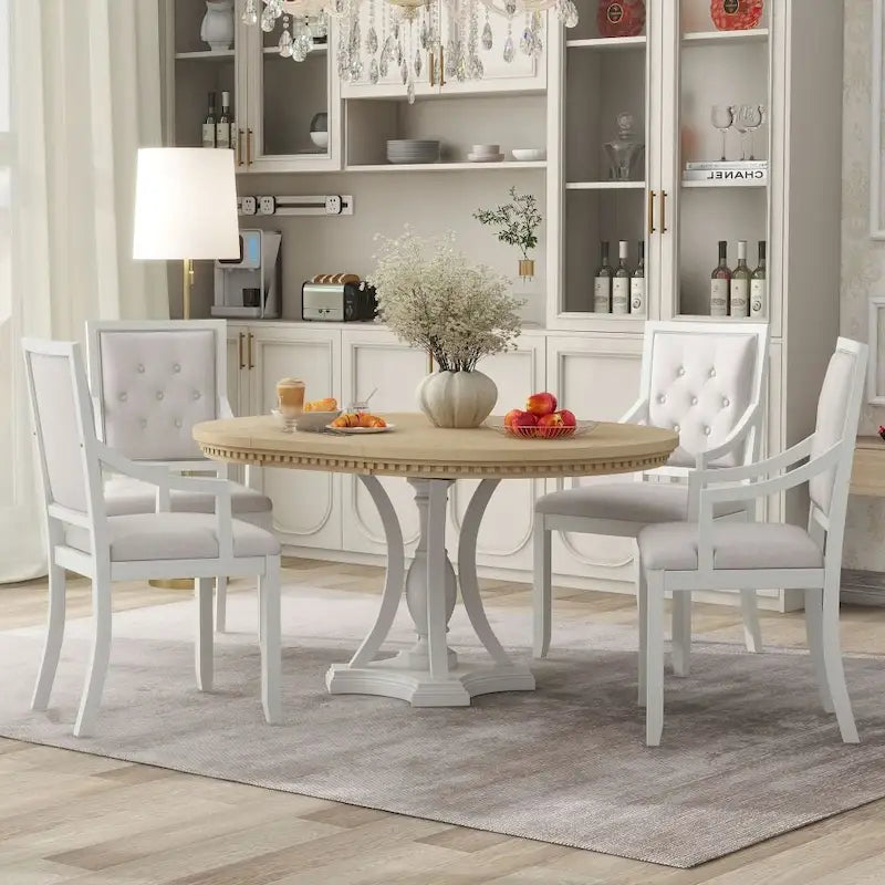 Ensemble de salle à manger 5 pièces avec table ronde extensible et 4 chaises pour cuisine ou salle à manger