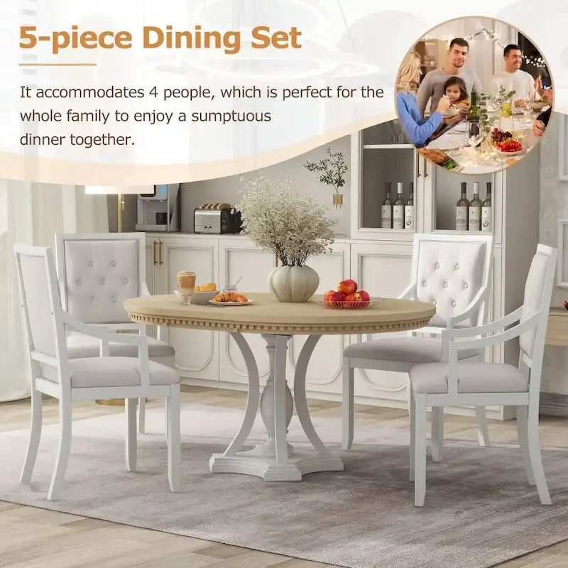 Ensemble de salle à manger 5 pièces avec table ronde extensible et 4 chaises pour cuisine ou salle à manger